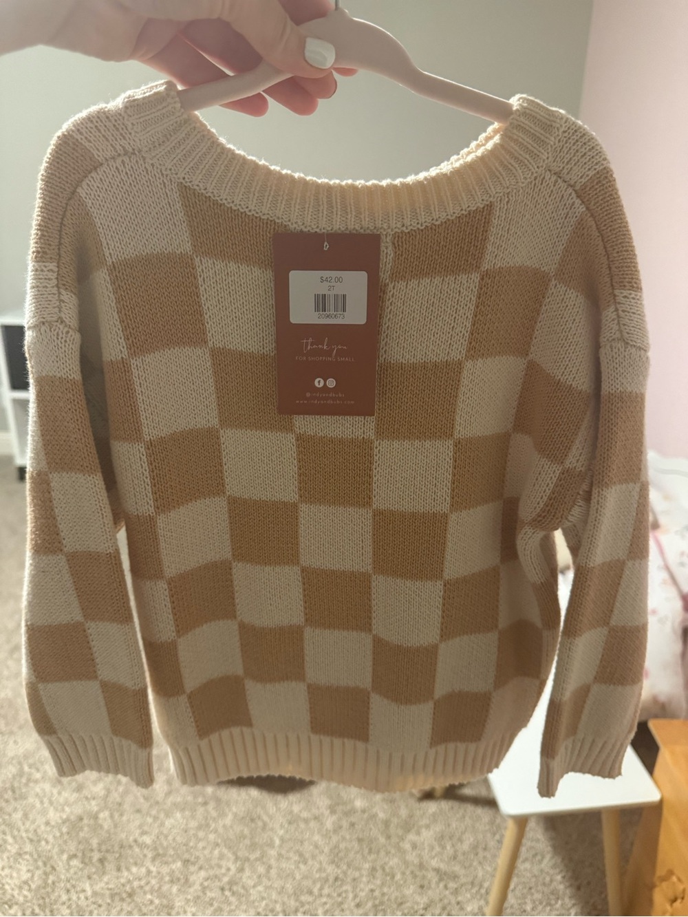 TODDLER 2/3 Checkerboard Knit Sweater - Cream and Tan